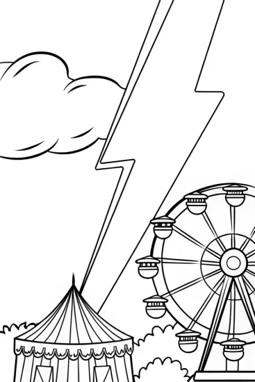 A coloring page of Lightning bolt at the carnival