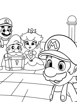 Mario and friends find a time capsule coloring pages