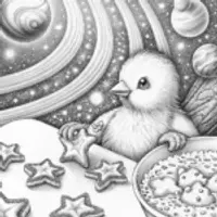 Chick baking cosmic treats