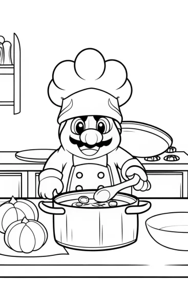 A coloring page of Bowser cooking showdown