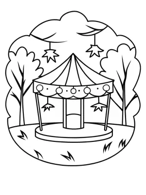 Thanksgiving carousel in the forest coloring pages