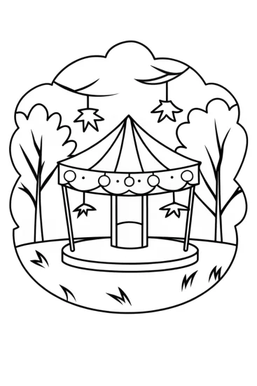 A coloring page of Thanksgiving carousel in the forest