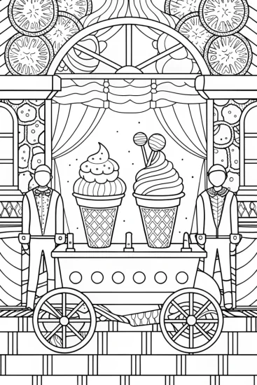 A coloring page of Ice cream time travel adventure