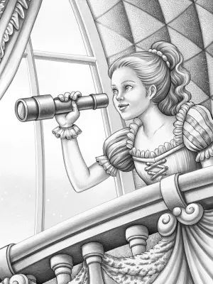 Princess gazing through a telescope coloring pages