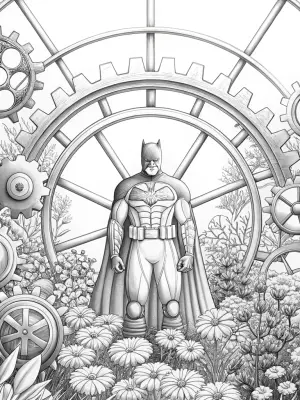 Batman in a mechanical garden coloring pages
