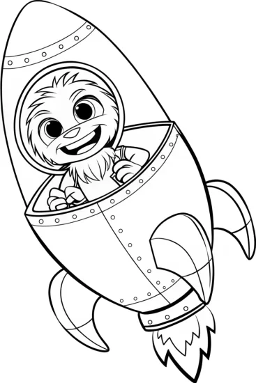 A coloring page of Huggy Wuggy in a poppy rocket