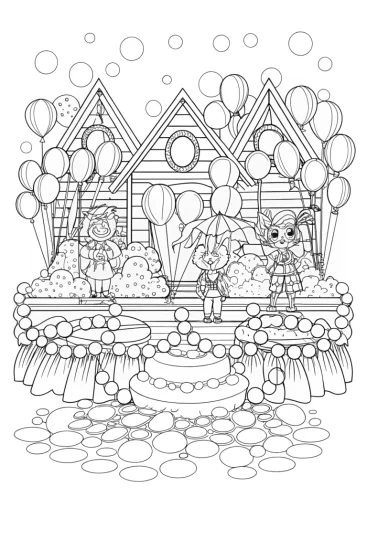 A coloring page of Super Sonic’s bubble festival