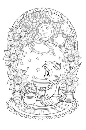 A coloring page of Super Sonic’s cosmic tea ceremony