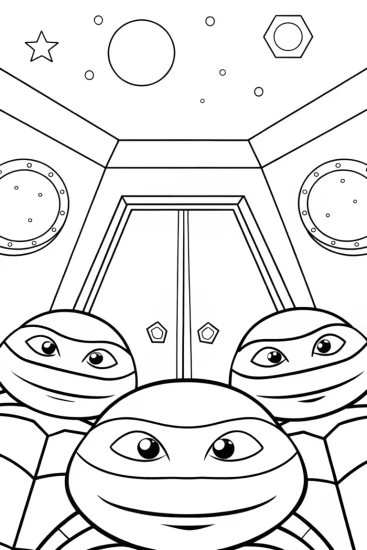 A coloring page of TMNT cosmic escape room adventure