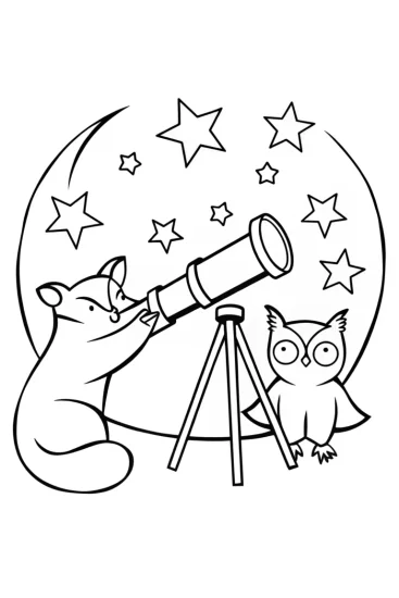 A coloring page of Animal astronomers charting the stars