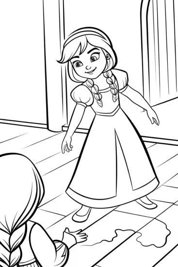 A coloring page of Princess playing with shadows