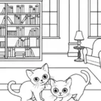 Kittens playing in a magical library