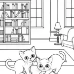 Kittens playing in a magical library