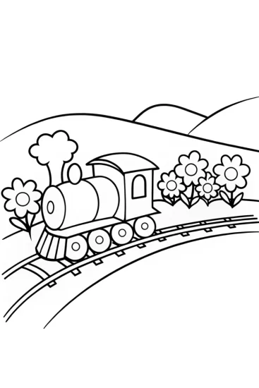 A coloring page of Flower train adventure