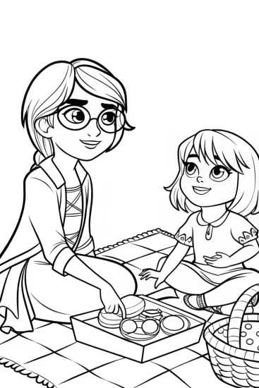 A coloring page of Mirabel’s enchanted picnic