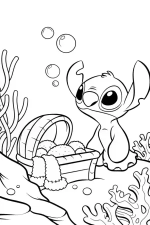 Stitch weaving in an underwater den coloring pages