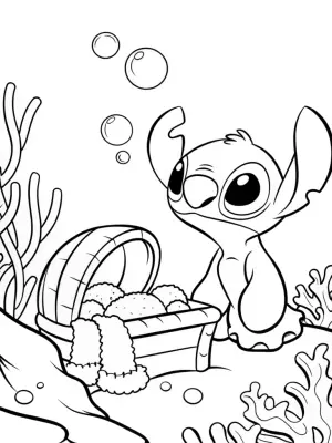 Stitch weaving in an underwater den coloring pages