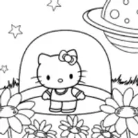 Hello Kitty in a space garden