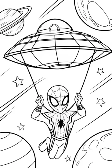 A coloring page of Miles Morales space tea party