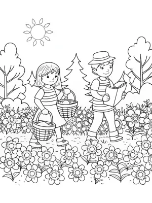 Children’s spring treasure hunt coloring pages