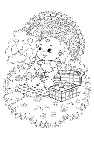 Baby on a cloud picnic coloring pages