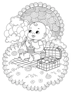 Baby on a cloud picnic coloring pages