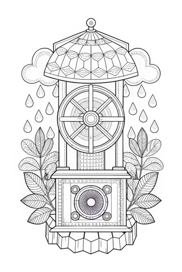 A coloring page of Banban’s weather machine