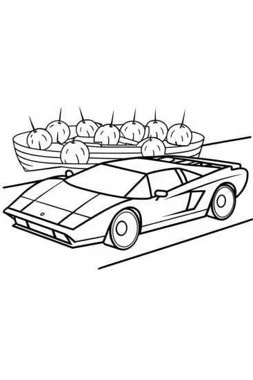 A coloring page of Lamborghini at the floating market