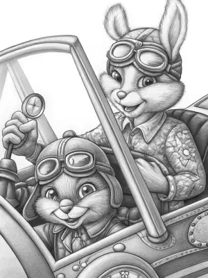 Bunny pilot and chick explorer coloring pages