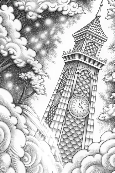 A coloring page of Lightning clock tower adventure