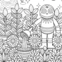 Monster tending a cosmic garden