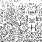 Monster tending a cosmic garden