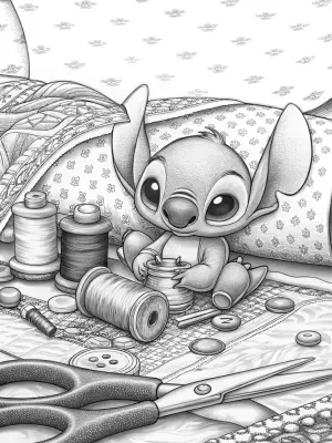 Stitch’s sewing adventure coloring pages