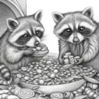 Raccoons stealing Halloween candy
