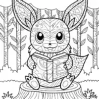 Eevee reading in the forest