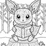 Eevee reading in the forest