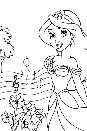 Jasmine conducting a garden symphony coloring pages