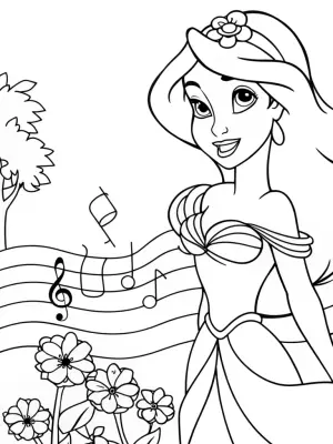 Jasmine conducting a garden symphony coloring pages