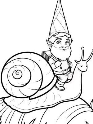 Gnome riding a giant snail coloring pages
