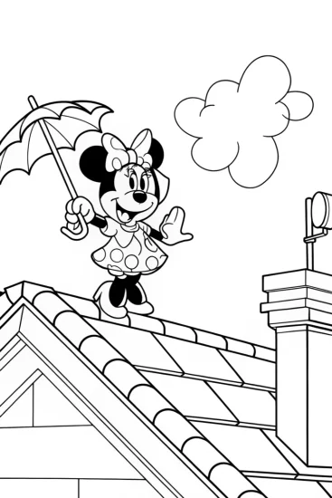 A coloring page of Minnie Mouse weather vane adventure