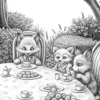 Baby fox tea party