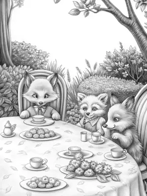 Baby fox tea party coloring pages