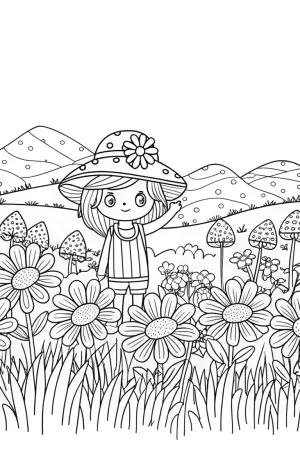Strawberry Shortcake in a meadow coloring pages