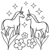 Unicorns exploring a wish garden