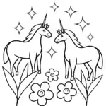 Unicorns exploring a wish garden