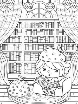 Strawberry Shortcake in the library coloring pages