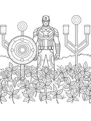 Captain America in a tech garden coloring pages
