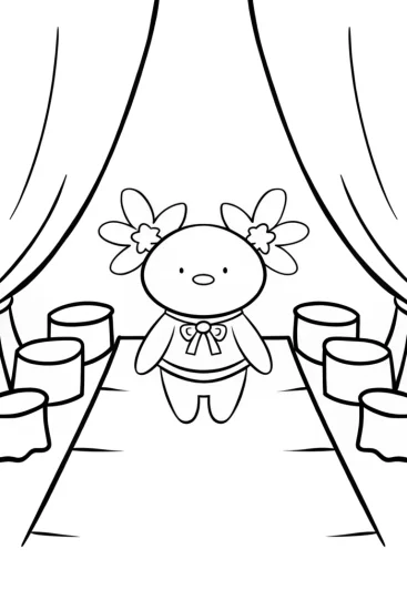 A coloring page of Axie the axolotl fashion show
