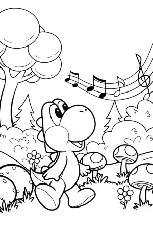 Yoshi in the musical forest coloring pages