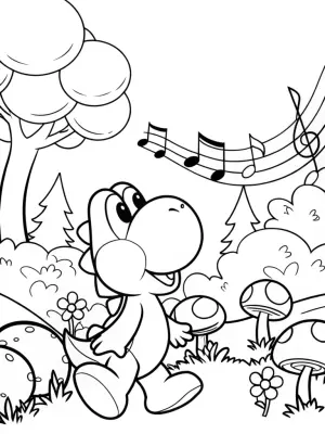 Yoshi in the musical forest coloring pages
